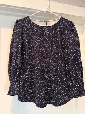 Melloday Navy Confetti Dot 3/4 Sleeve Blouse Size Medium